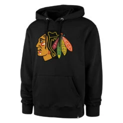 '47 BRAND Felpa 47' Brand Imprint Burnside Hood Chicago Blackhawks Jet Black